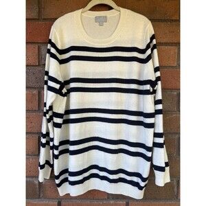 Pure Collection Cashmere Striped Sweater Knit Jumper Coastal Blue& Cream Size 18